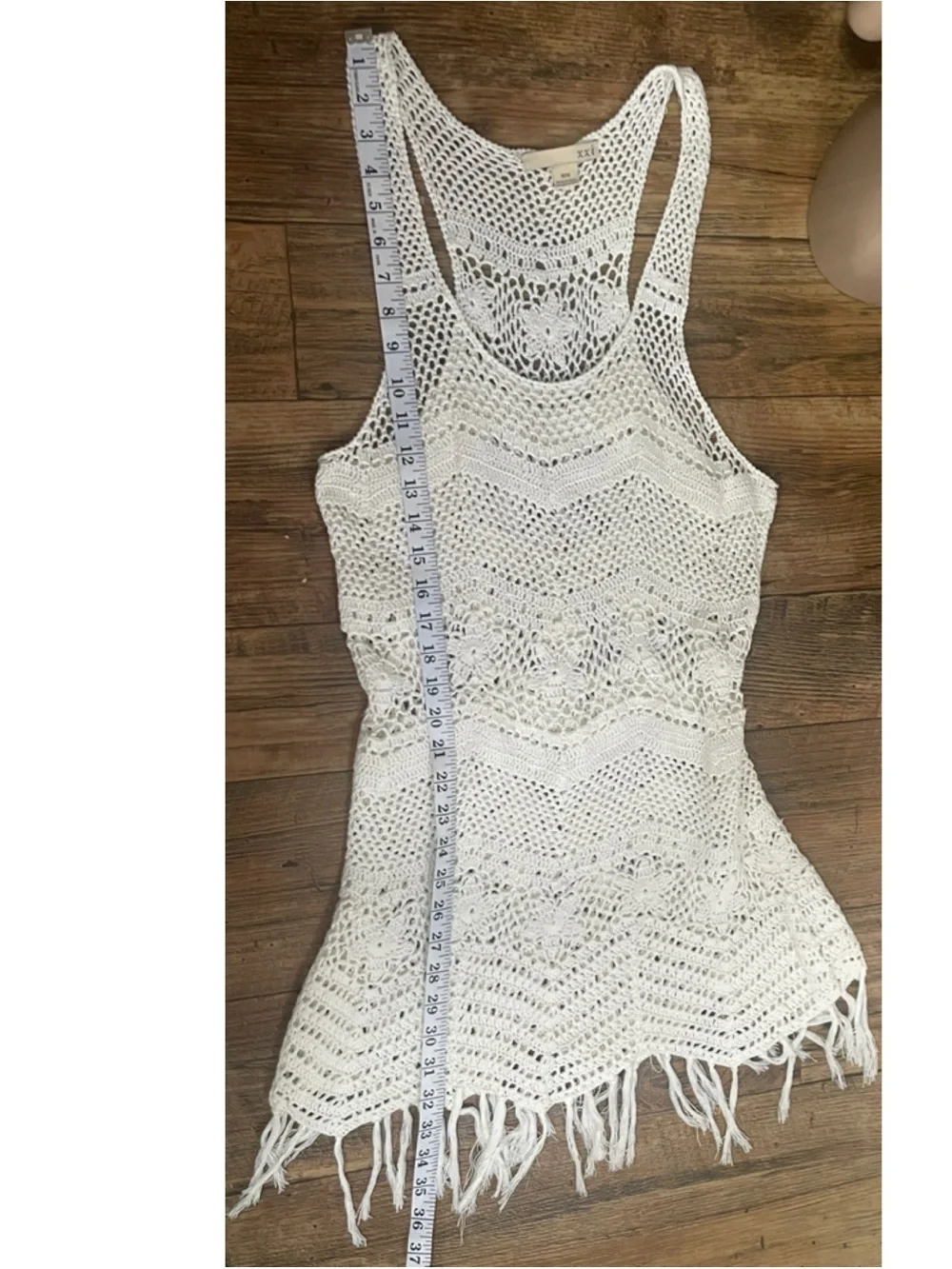 Crochet mini dress fringe swim coverup - Picture 3 of 16